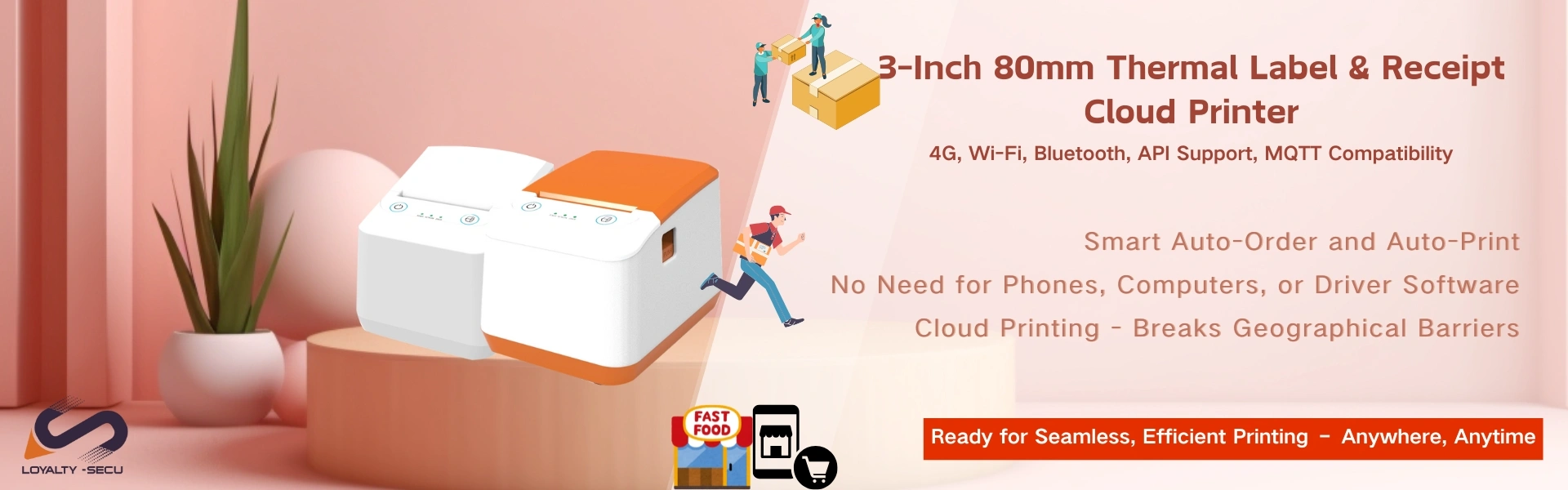 3-Inch 80mm Thermal Label & Receipt Cloud Printer with Wi-Fi, Bluetooth, API Support, Compatible with Third-Party MQTT Servers