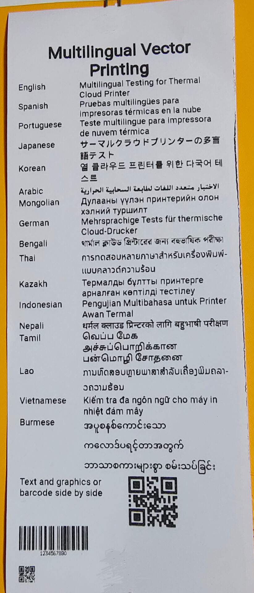 LOYALTY-SECU Multilingual Testing for Thermal Cloud Printer