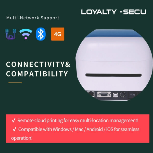 WiFi 4G Ethernet Bluetooth thermal label receipt printer