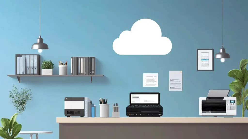 Modern Office Desk with Cloud Printing Setup