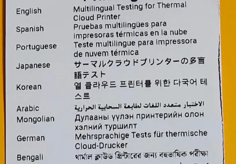 Multilingual Thermal Printing