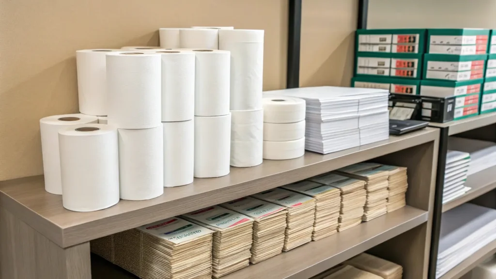 receipt-paper-rolls-and-label-stacks